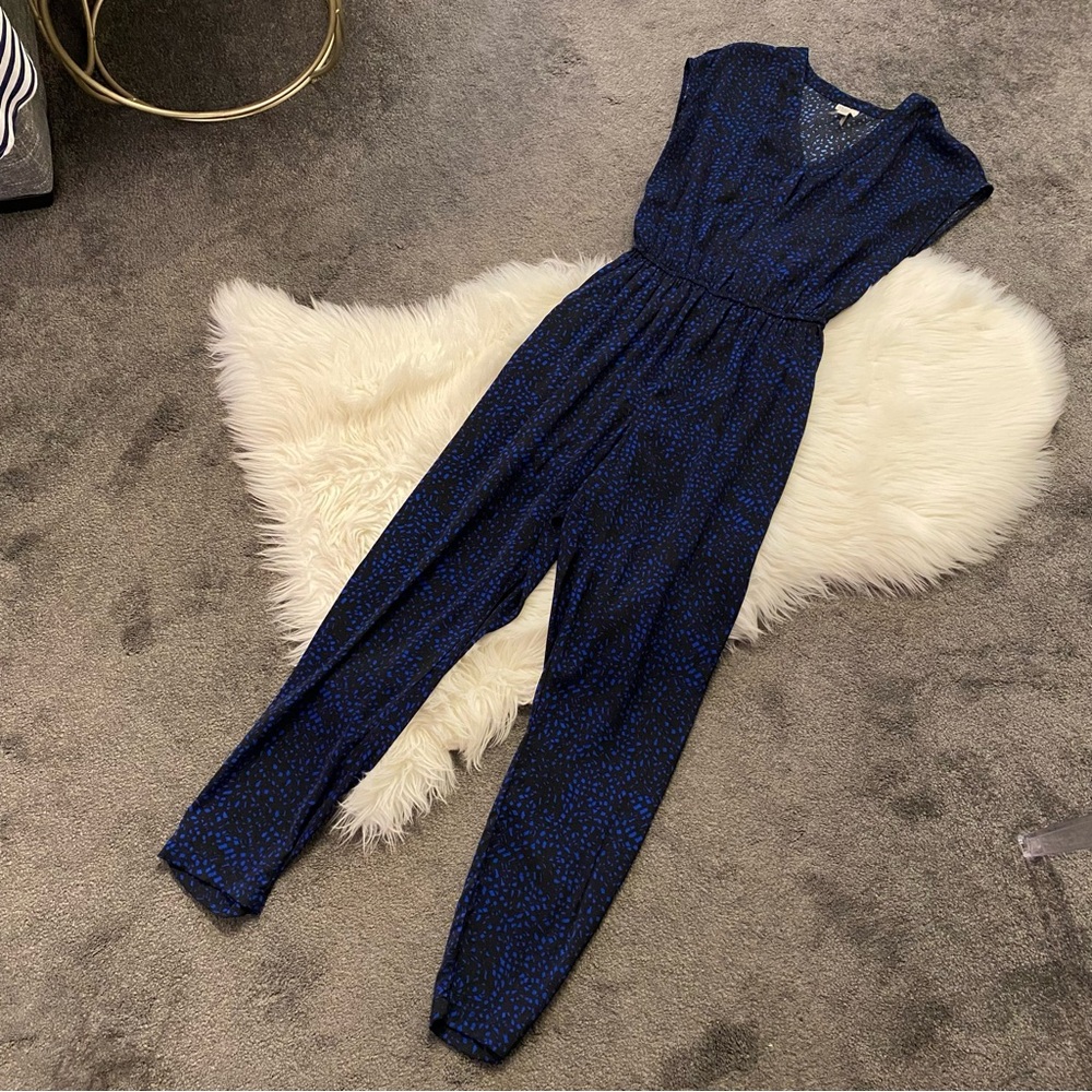 Dynamite Black and Blue Patterned Jumpsuit